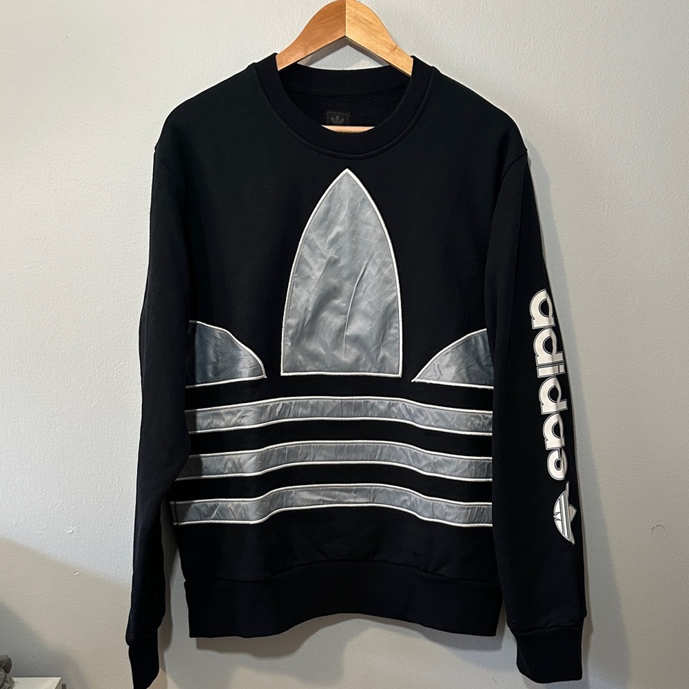 Adidas Men's Crewneck Trefoil Sweater in Black and Silver